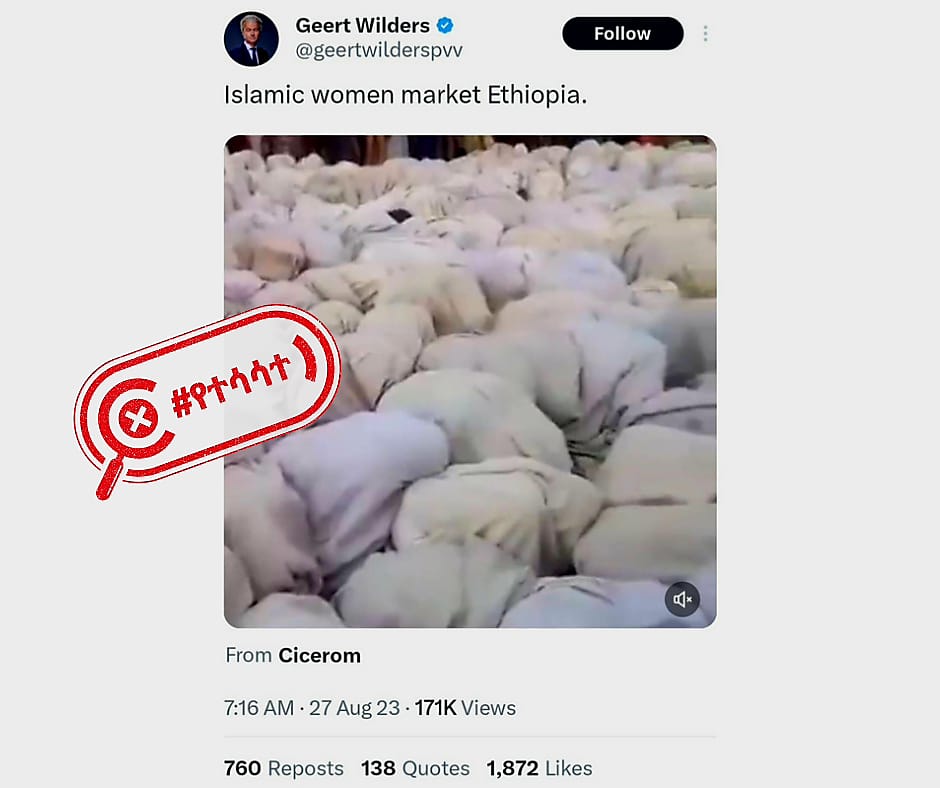 A false message shared on Twitter referring "Muslim women's market in Ethiopia"