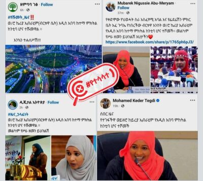 ወ/ሮ ኬርያ ኢብራሂም የአዲስ አበባ ከተማ ምክትል ከንቲባ ሆነው እንደተሾሙ በመግለፅ የተሰራጨው መረጃ የተሳሳተ ነው ወ/ሮ ኬርያ ኢብራሂም የአዲስ አበባ ከተማ ምክትል ከንቲባ ሆነው እንደተሾሙ በመግለፅ የተሰራጨው መረጃ የተሳሳተ ነው